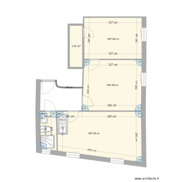 GARRIC EXISTANT. Plan de 4 pièces et 35 m2