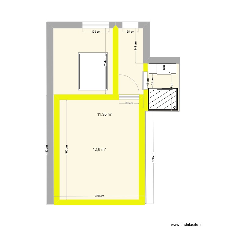 Projet Forest. Plan de 2 pièces et 41 m2