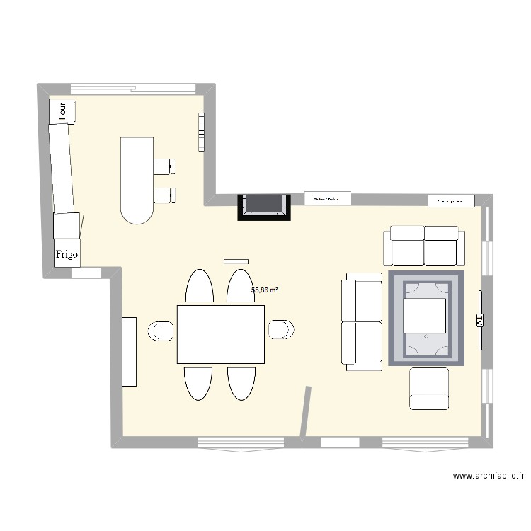 maison salon inversé. Plan de 1 pièce et 56 m2