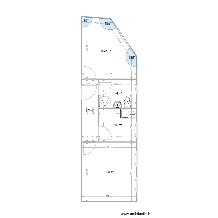 2 VH 4è. Plan de 5 pièces et 35 m2