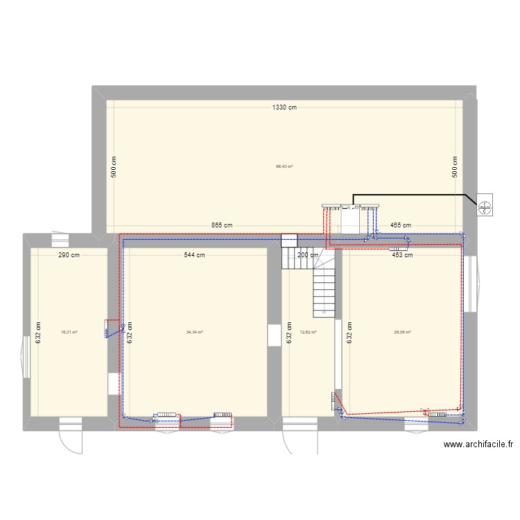 rez de chausser chauffage . Plan de 5 pièces et 160 m2