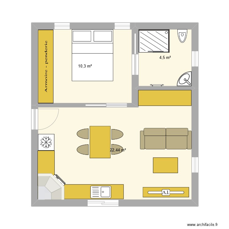 studio63. Plan de 3 pièces et 37 m2