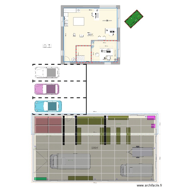 batiment stockage et carport. Plan de 3 pièces et 250 m2