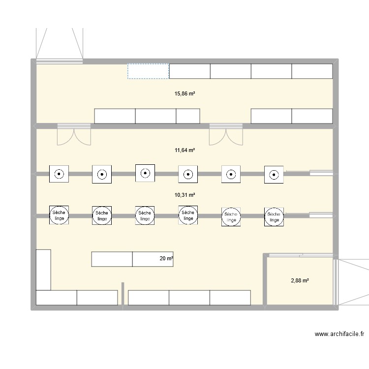 Plan de la blanchisserie. Plan de 5 pièces et 61 m2