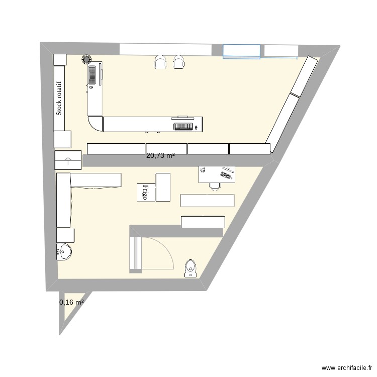 La pharmacie. Plan de 2 pièces et 21 m2