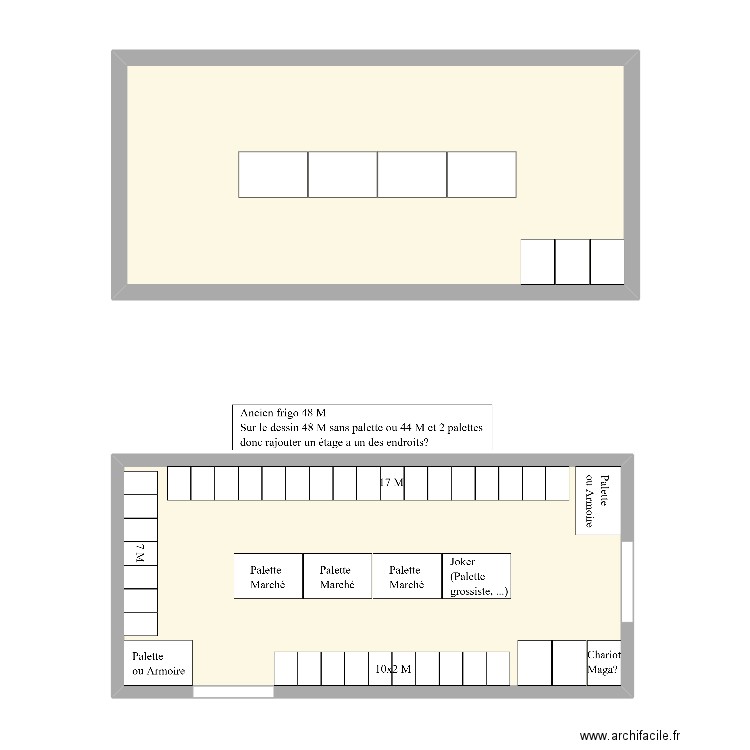 Frigo. Plan de 2 pièces et 65 m2