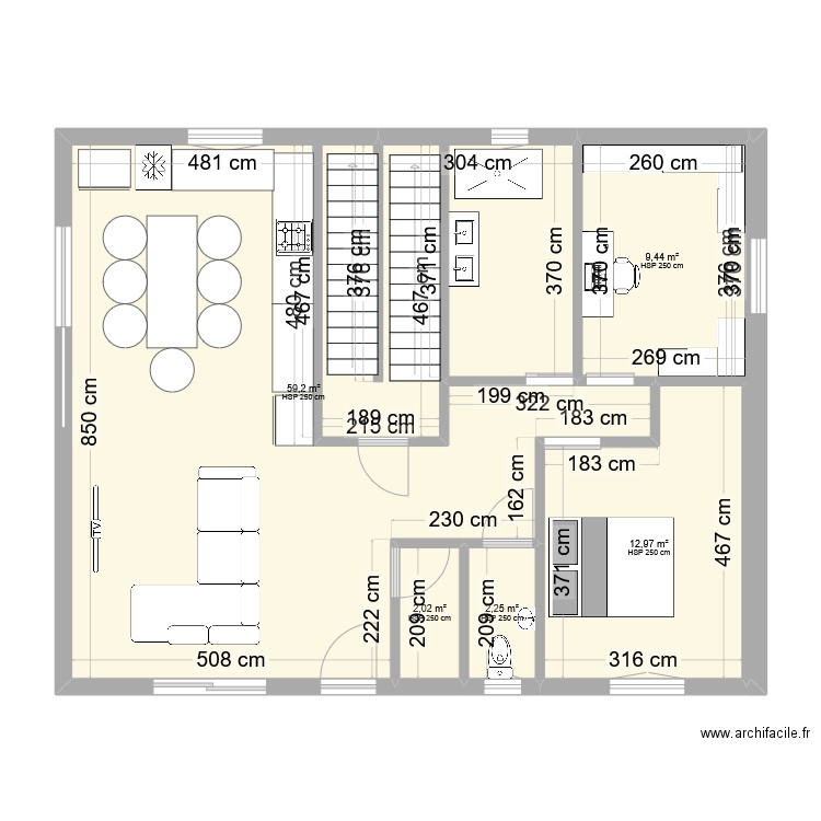 plan reconstruction. Plan de 2 pièces et 91 m2