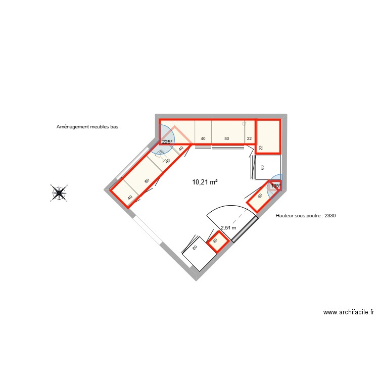 cuisine V&J-Plan - Aménagement v2. Plan de 1 pièce et 10 m2