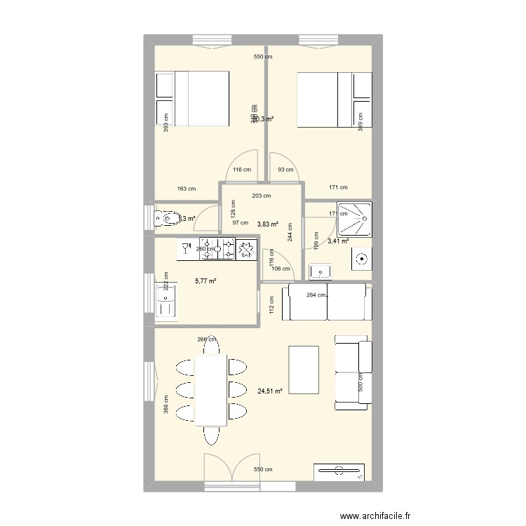 Barcans brut. Plan de 6 pièces et 59 m2