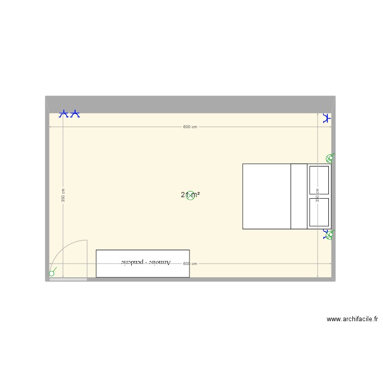 chambre. Plan de 1 pièce et 21 m2