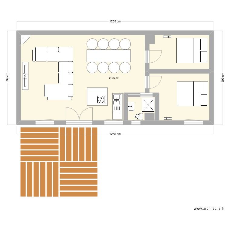 Marignan. Plan de 1 pièce et 64 m2