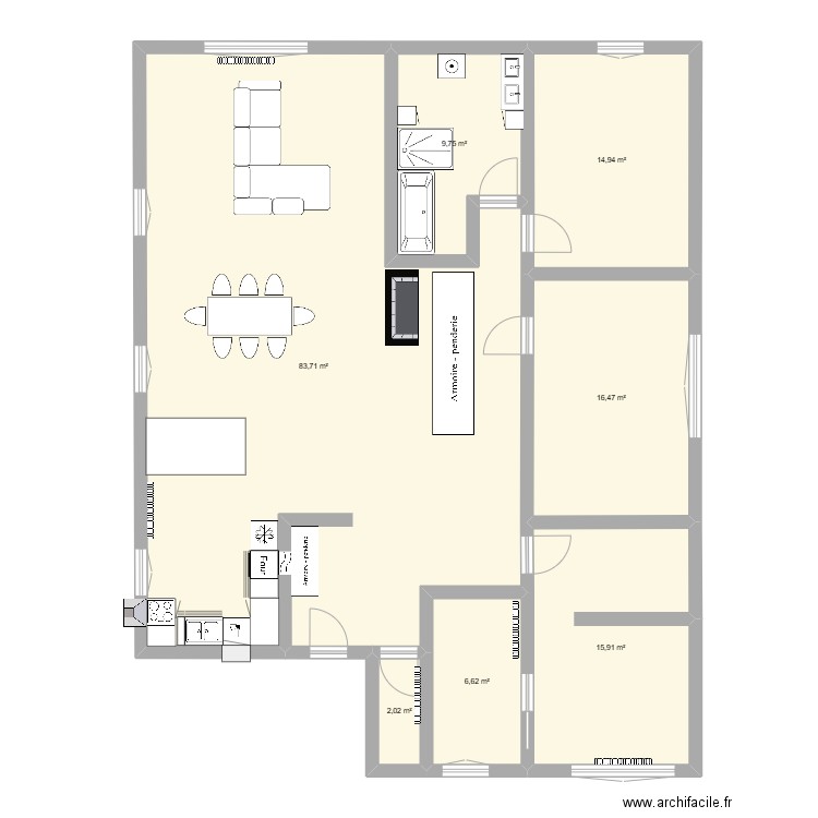 MNZ 1er ETAGE cuisine. Plan de 7 pièces et 149 m2