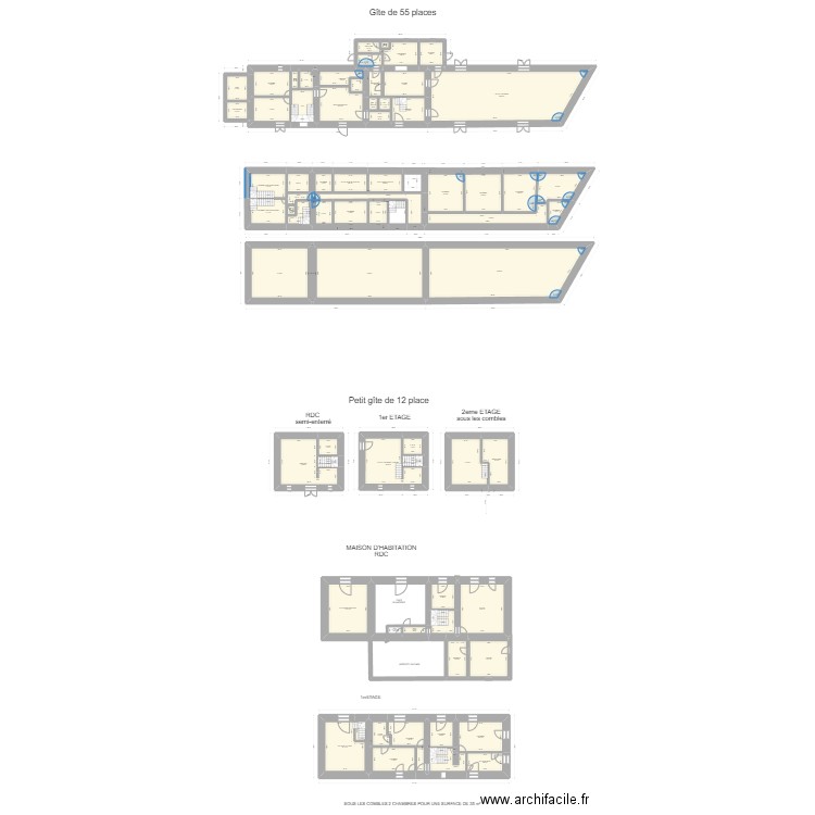 Gîte. Plan de 68 pièces et 989 m2