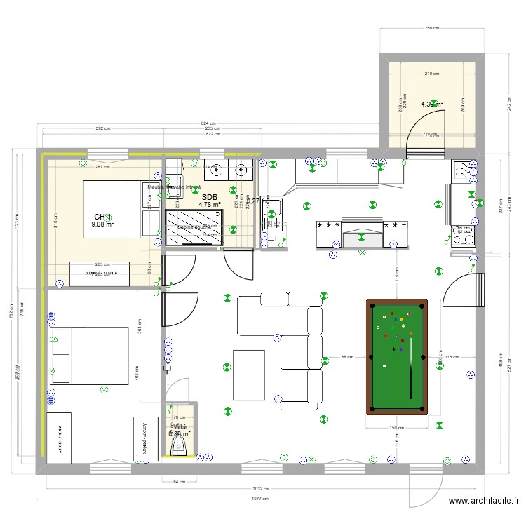 maison avec aménagement elec. Plan de 5 pièces et 19 m2