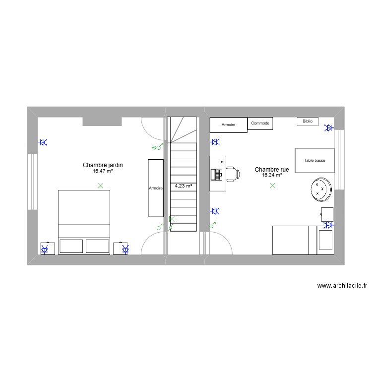 Maison - Etage meublé. Plan de 3 pièces et 37 m2