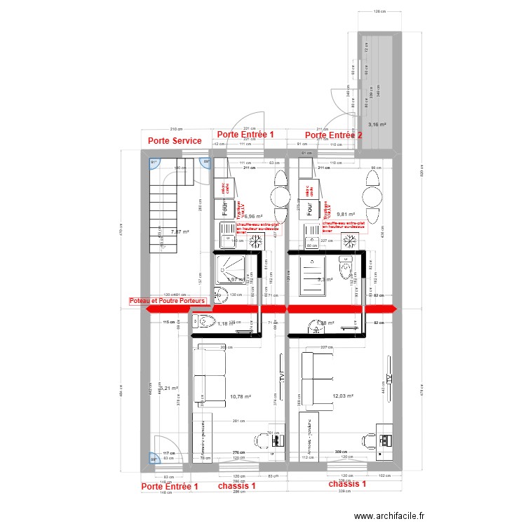 immeuble1 RDC V3 2 studios. Plan de 11 pièces et 64 m2