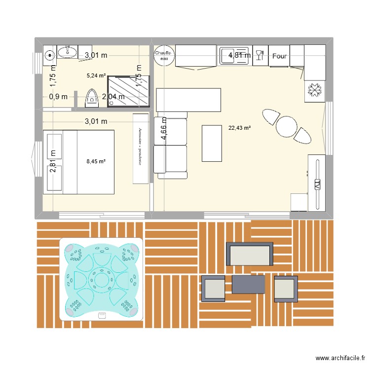 chalet. Plan de 3 pièces et 36 m2