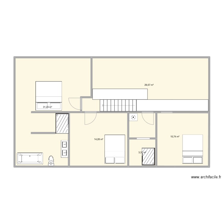 Etage. Plan de 5 pièces et 94 m2