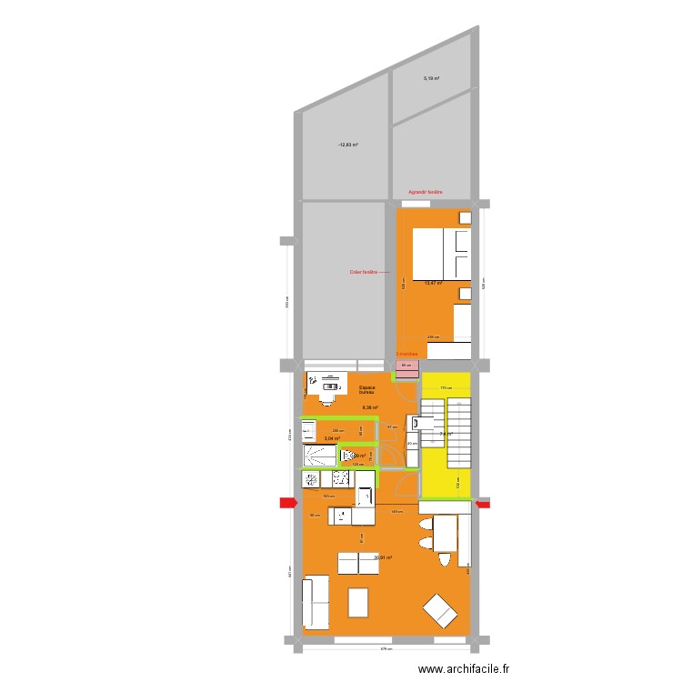 BAUCQ 77 2e étage VF. Plan de 8 pièces et 80 m2