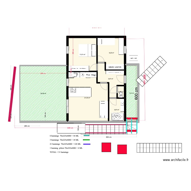 plateforme totale avec construction. Plan de 8 pièces et 90 m2