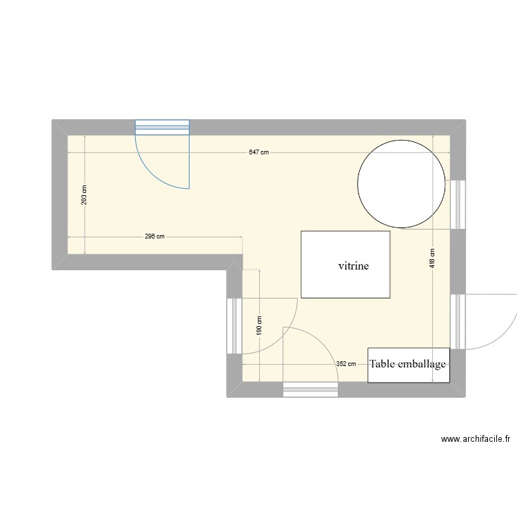 magasin. Plan de 1 pièce et 21 m2