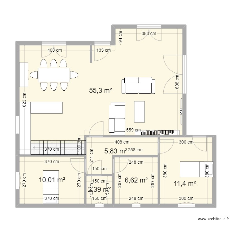 V-2. Plan de 6 pièces et 92 m2