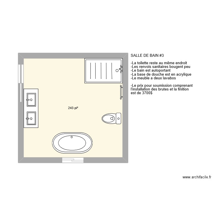 SDB #3. Plan de 1 pièce et 23 m2