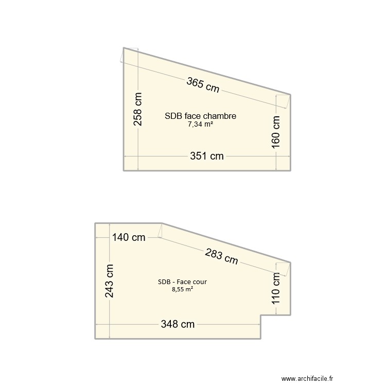 Fortier-Laplace - SDB. Plan de 2 pièces et 16 m2