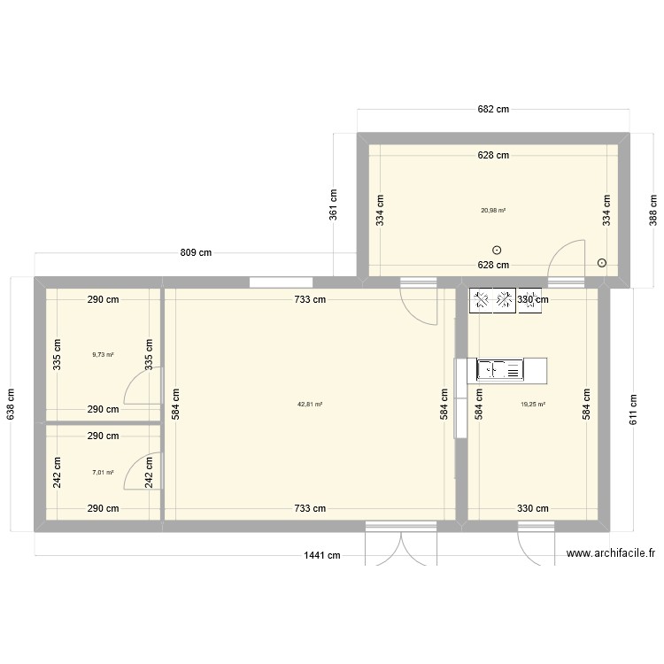 hall bouliste. Plan de 5 pièces et 100 m2