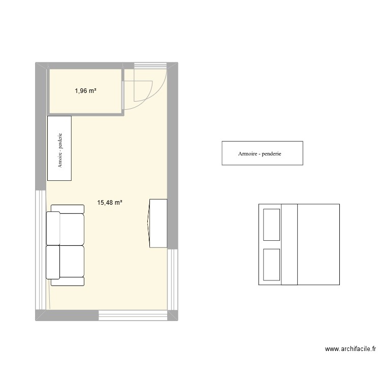 Studio_02. Plan de 2 pièces et 17 m2