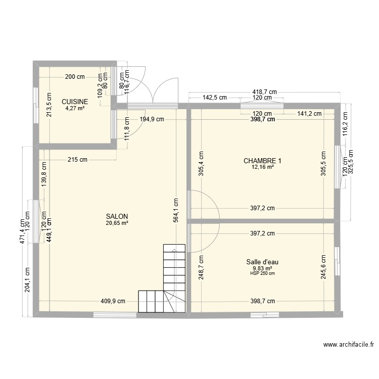 REZ DE CHAUSSEE2. Plan de 4 pièces et 47 m2