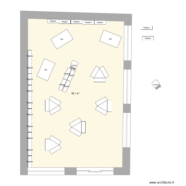 magasin. Plan de 1 pièce et 65 m2