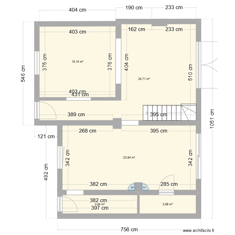 rdc. Plan de 5 pièces et 71 m2