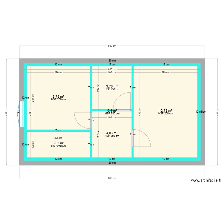 grand actuel. Plan de 7 pièces et 107 m2