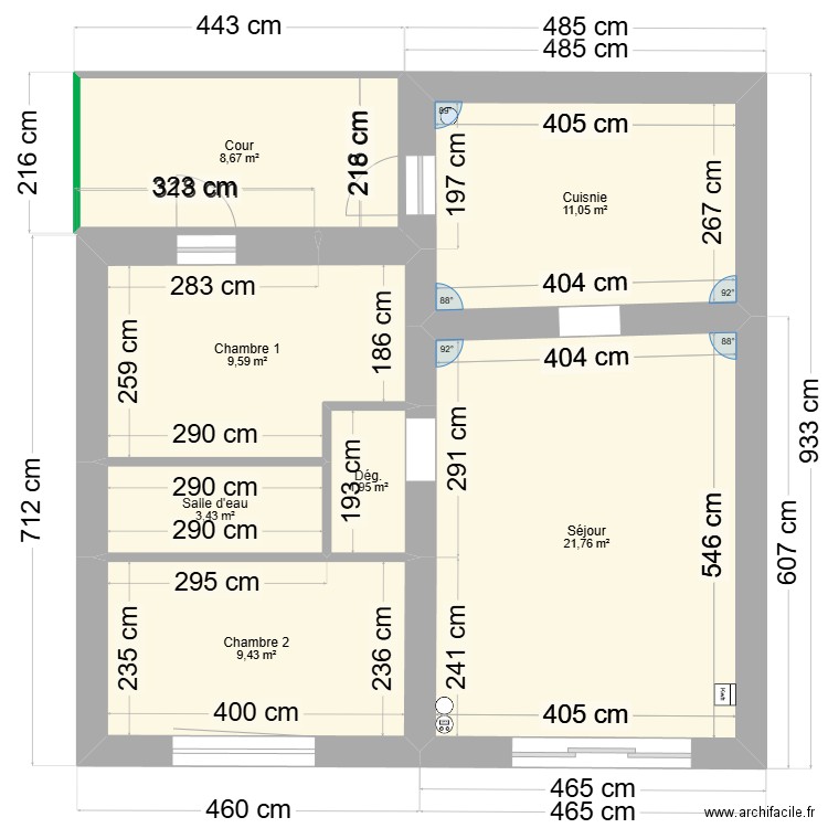 Projet Biroul. Plan de 7 pièces et 66 m2