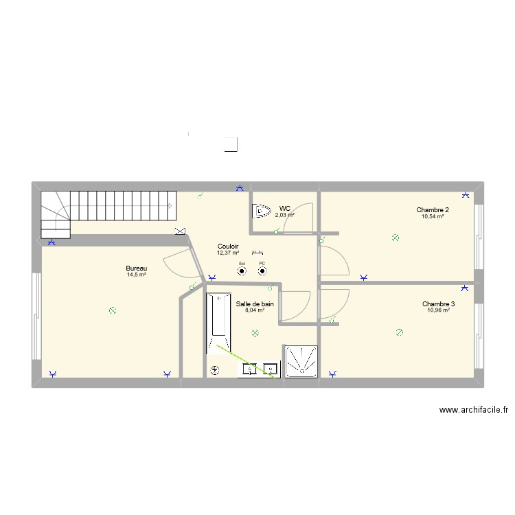  R+1 ex. Plan de 6 pièces et 58 m2