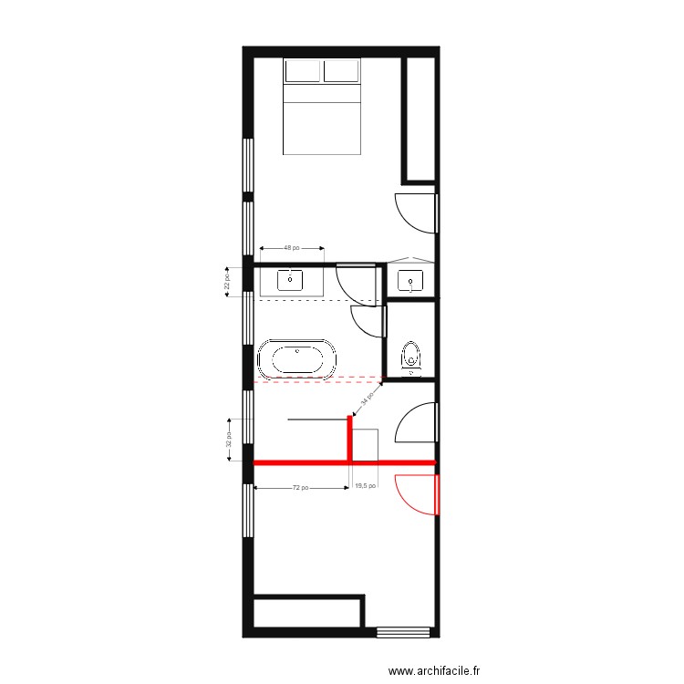 Collard sdb grande2. Plan de 4 pièces et 24 m2