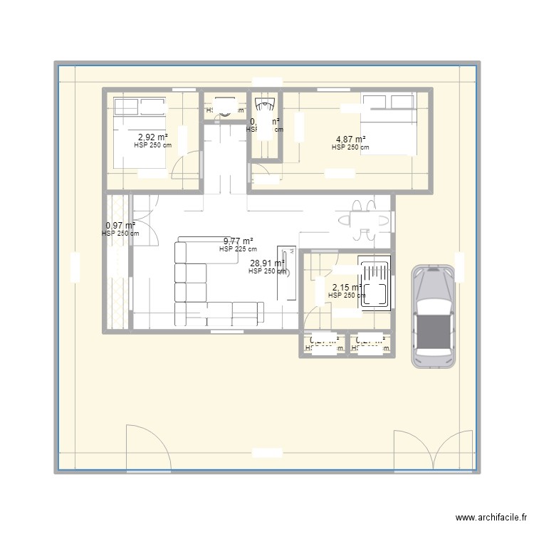 é chambres salon. Plan de 10 pièces et 76 m2