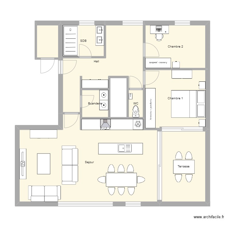 Maman. Plan de 9 pièces et 93 m2