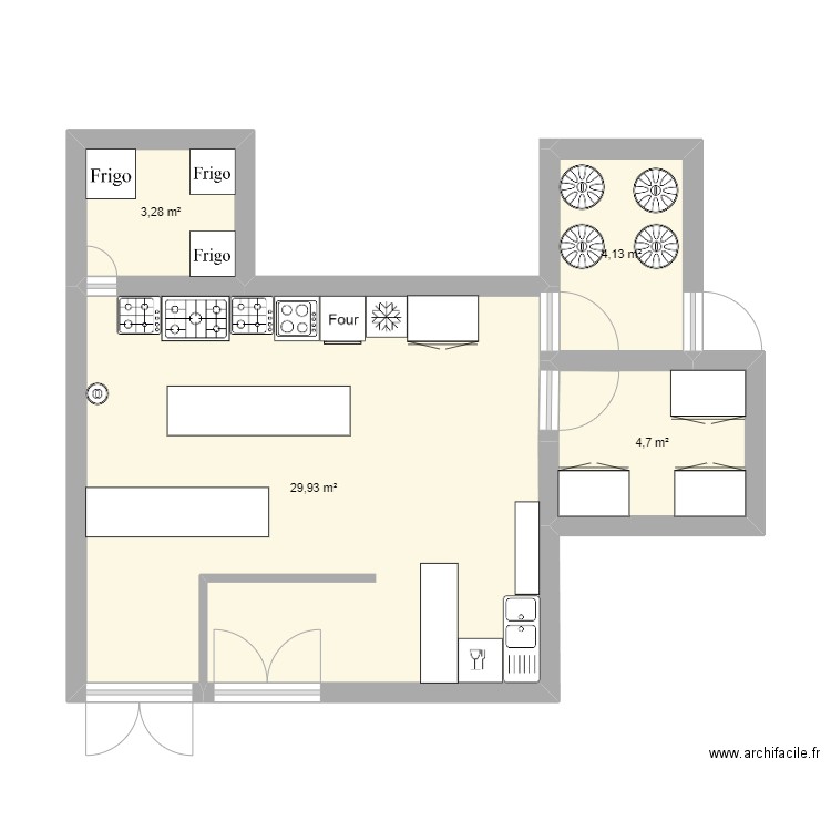 cuisine . Plan de 4 pièces et 42 m2