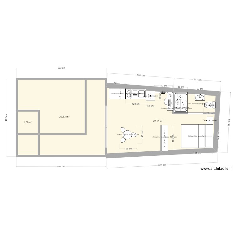 LeTeil. Plan de 3 pièces et 44 m2