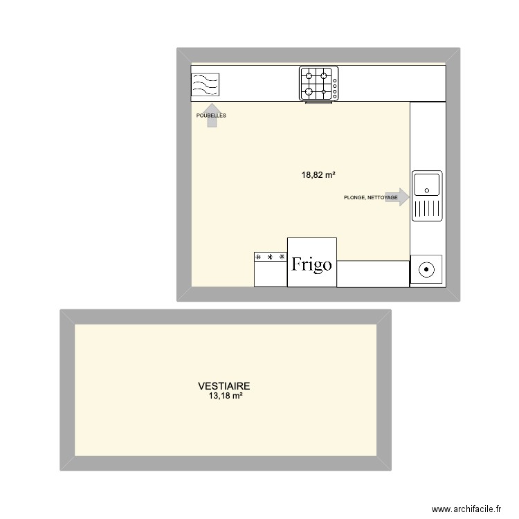 plan cuisine . Plan de 2 pièces et 32 m2