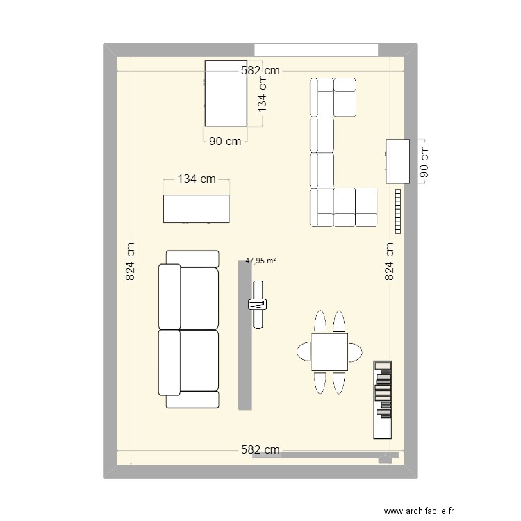 salon 13 juillet. Plan de 1 pièce et 48 m2