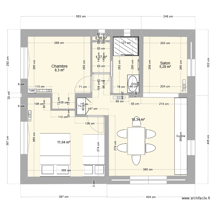 Maison base. Plan de 6 pièces et 44 m2