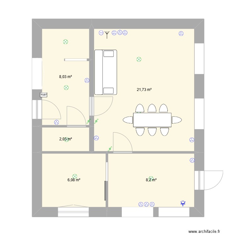 rez. Plan de 5 pièces et 46 m2