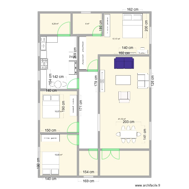 HKLM. Plan de 6 pièces et 87 m2