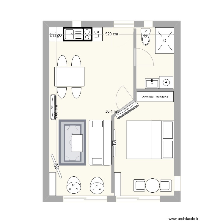 santambroggio. Plan de 1 pièce et 36 m2