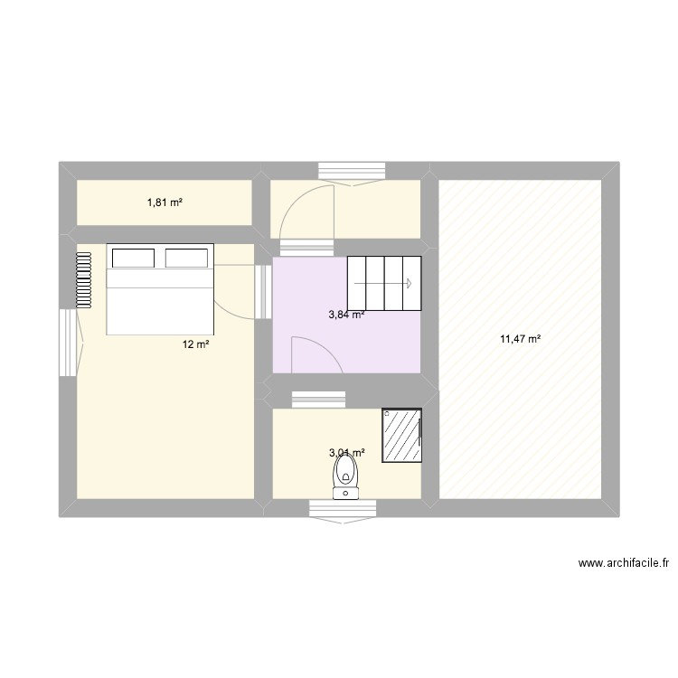 2nd palier. Plan de 6 pièces et 31 m2