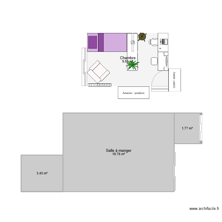 chambre shadene. Plan de 4 pièces et 35 m2