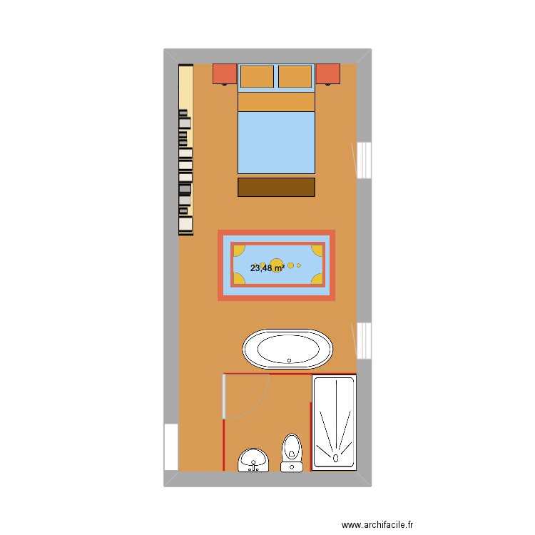 CasaAqui R+2 version 3. Plan de 1 pièce et 23 m2